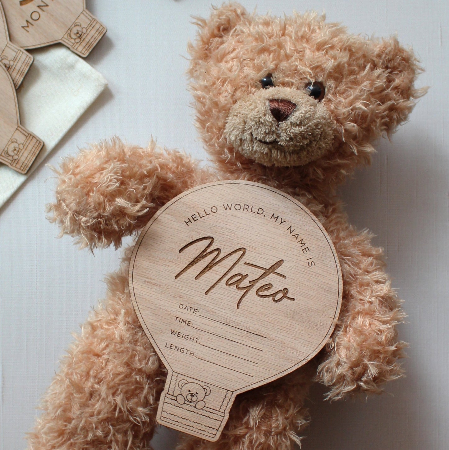 Custom Newborn Baby Sign - Hot Air Balloon Teddy