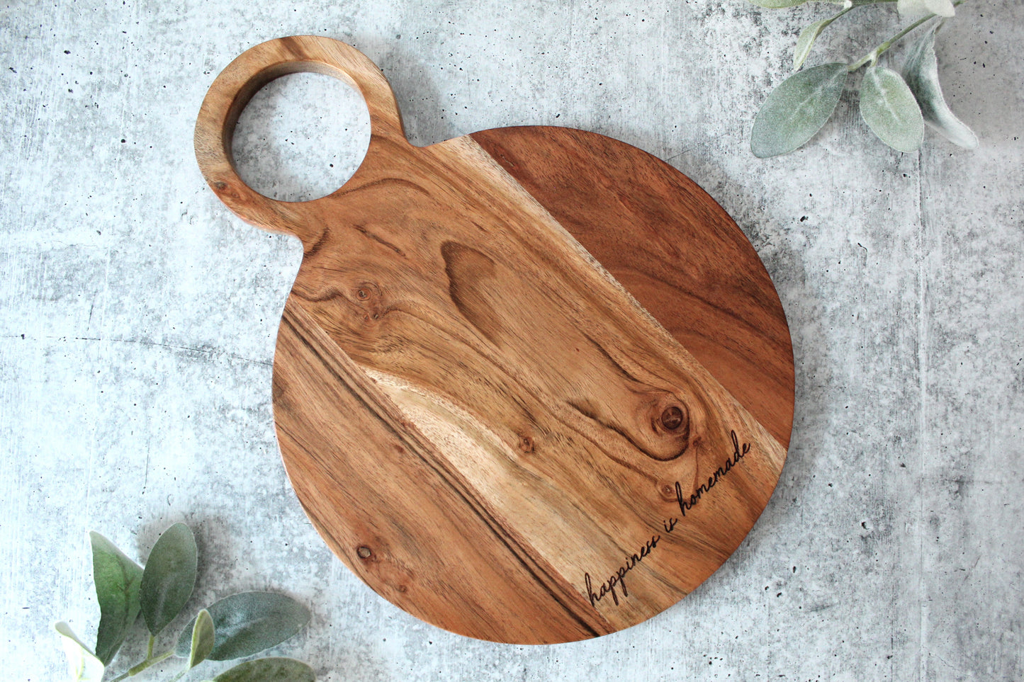Happiness is Homemade Round Cutting Board - Acacia Wood