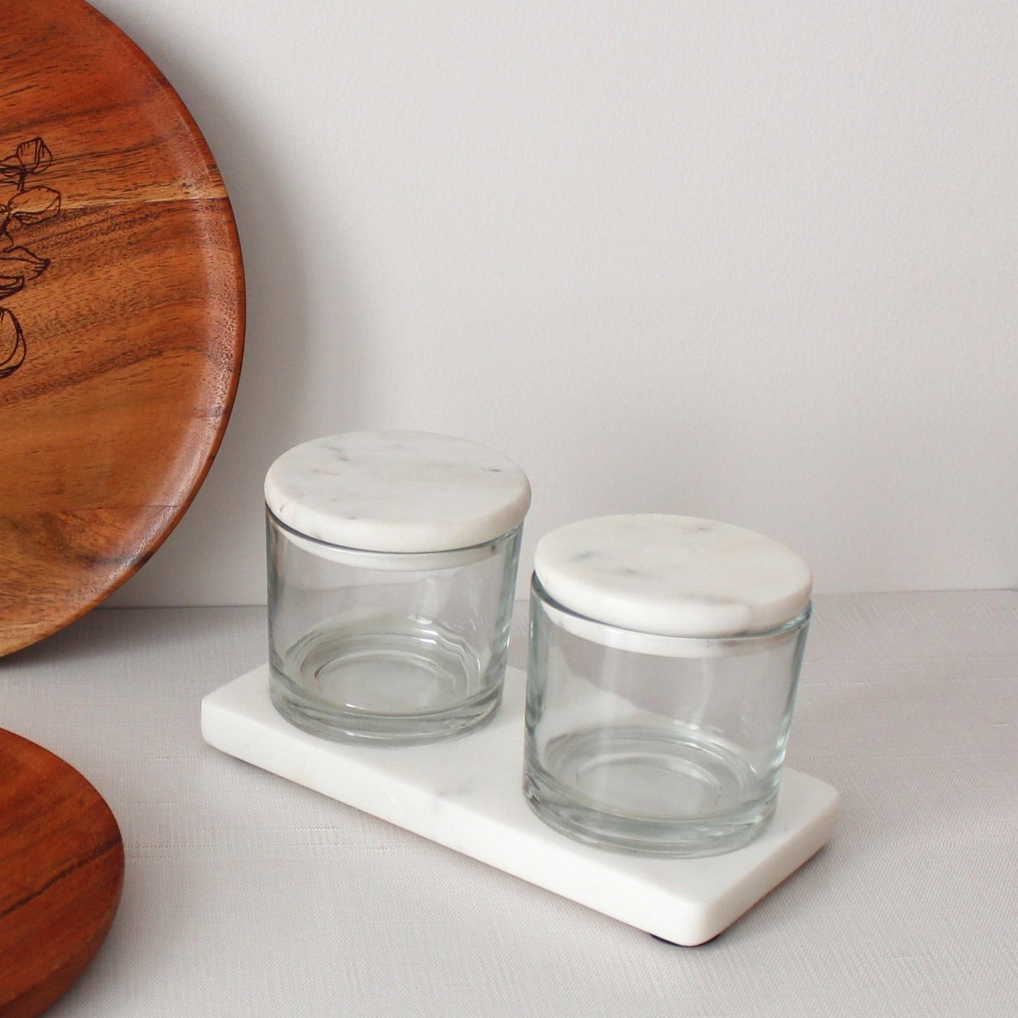 Marble & Glass Condiment Set