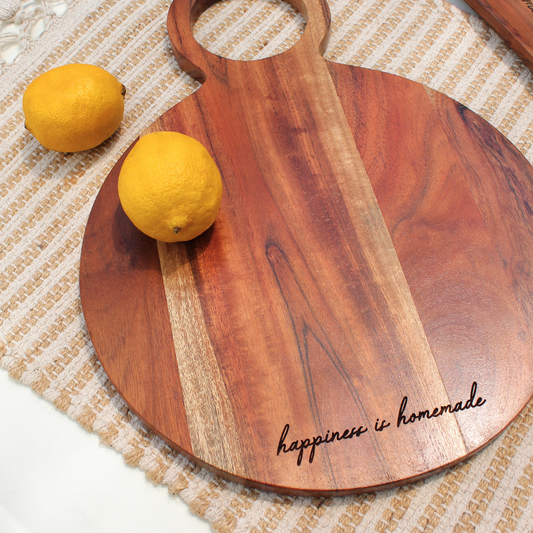 Happiness is Homemade Round Cutting Board - Acacia Wood